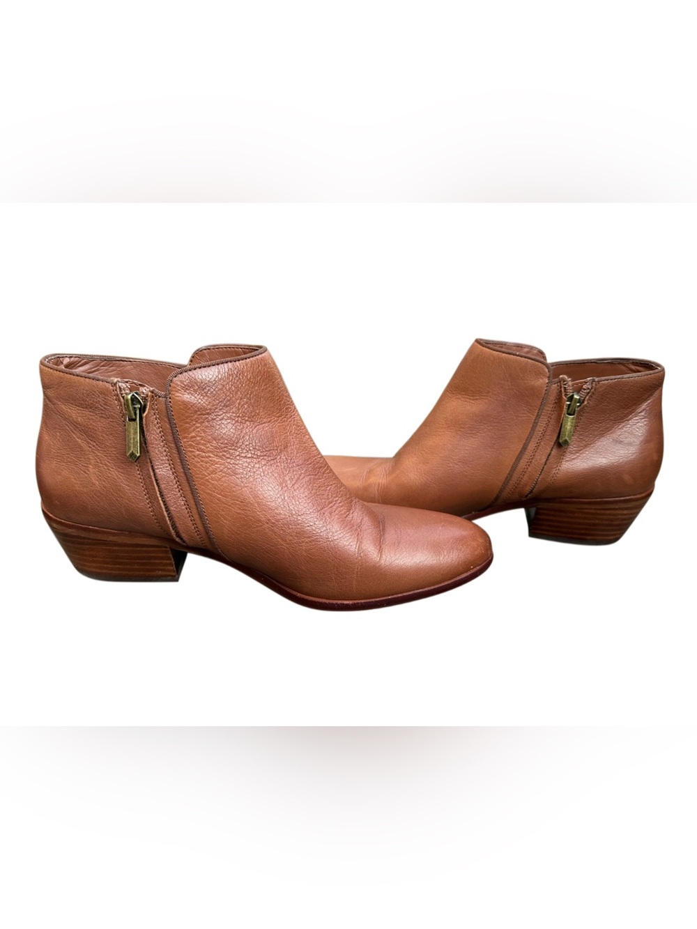 Sam Edelman PETTY Leather Ankle Boots Cognac Brown Western Booties Size 8.5 - Picture 5 of 15